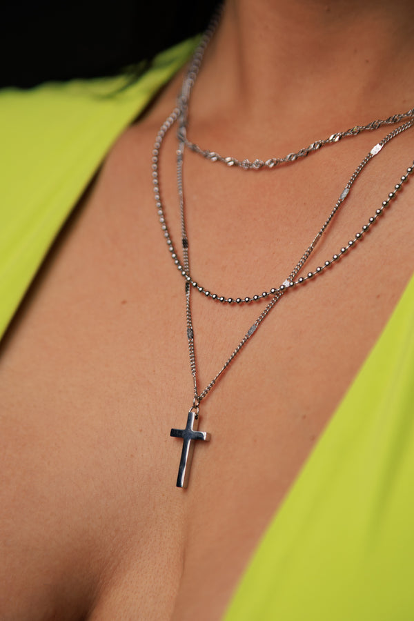 Layered Cross Silver Necklaces